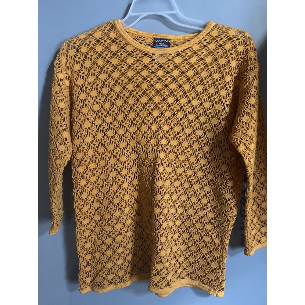 VTG‎ Pacific Connections Bathing Suit Cover Shirt Womens OSFM Yellow 90s Beach